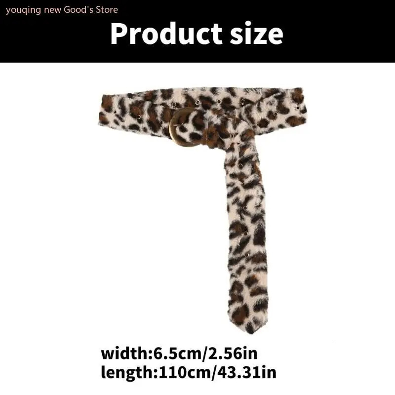 Western Wild Leopard Pattern Belt Patchworked Furry Furs Waist Belt Daily and Formal Dressingup Belt Punk Waist Accessory 251016