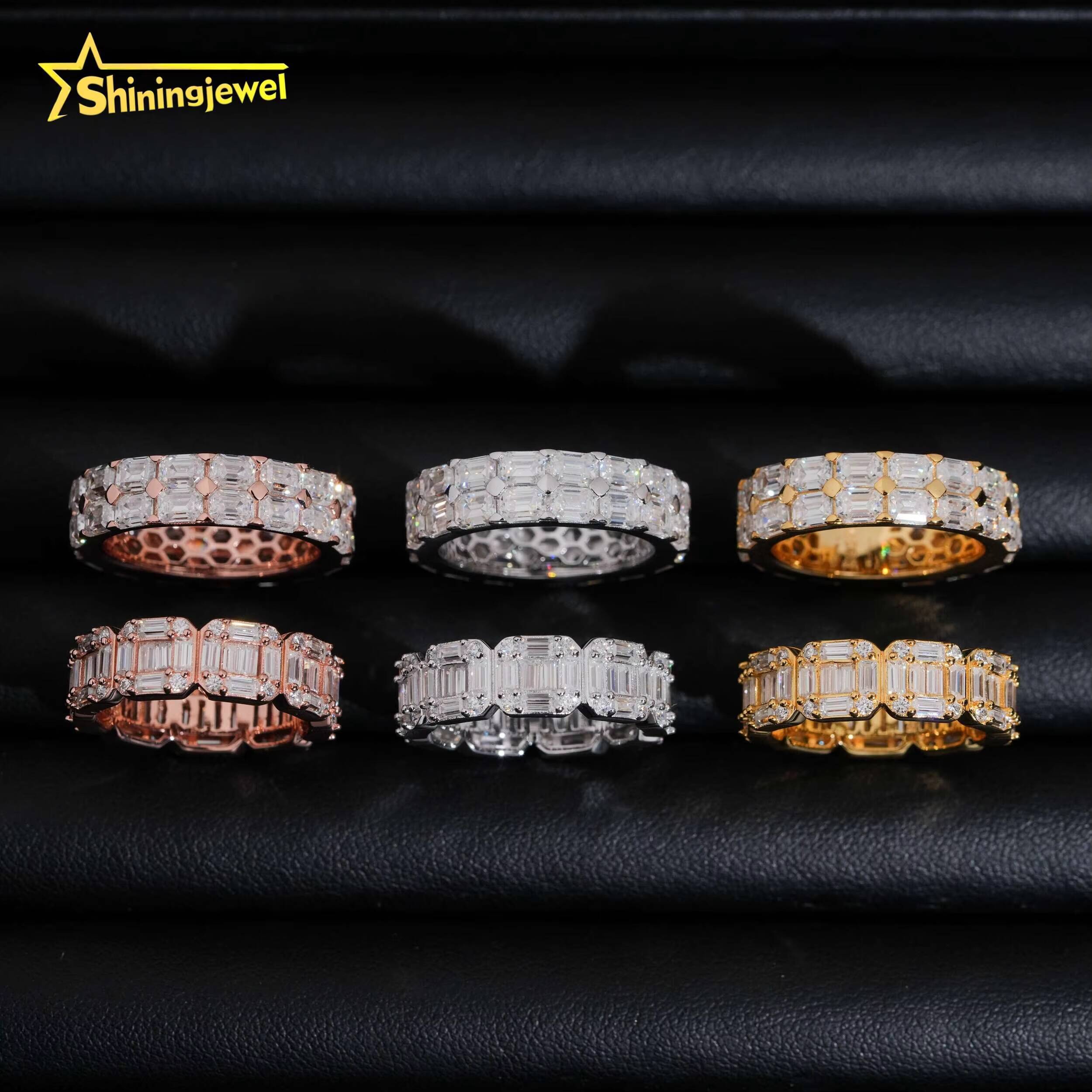 Bagette Cut Emerald Cut Infinity Ring Band Ring Real Gold Plated Ring Moissanite 925 Unisex Hip Hop Fine Jewelry