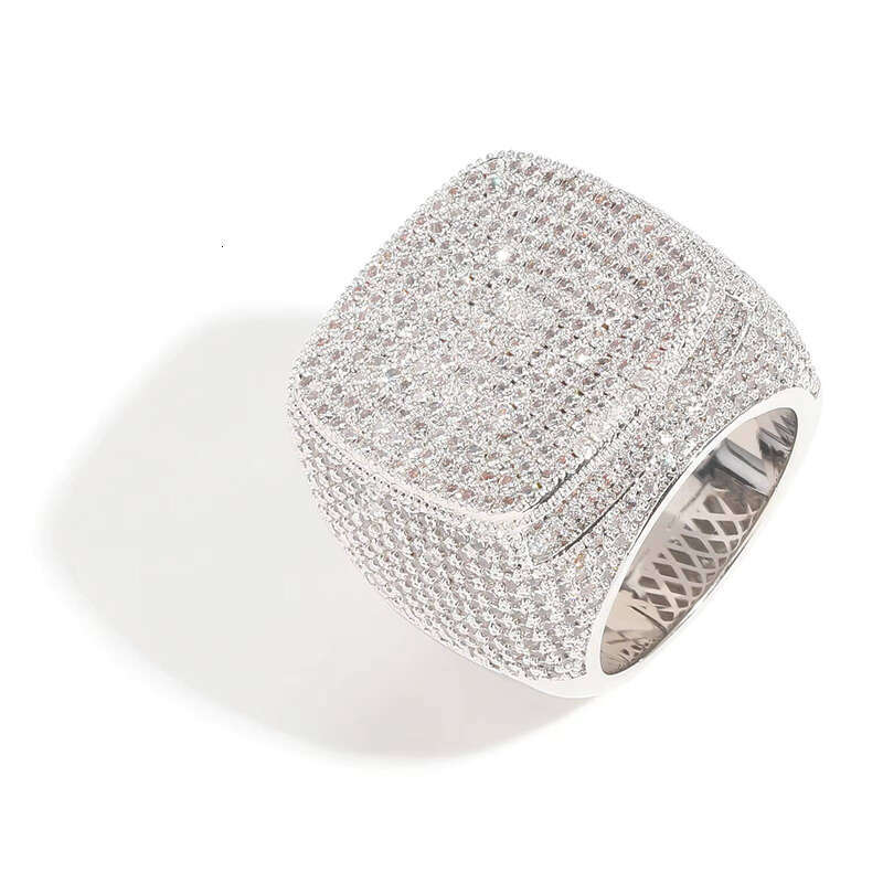 Men's Full Square with Micro Set 5A Moissanite Ring Hip-Hop Singer Ring Fashion Jewelry