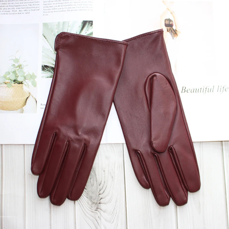 Ladies Sheepskin Touch Screen Gloves Single Leather Thin Unlined Classic Solid Color Versatile Straight Driving Gloves 251015