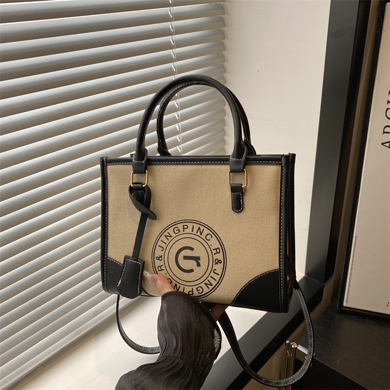 Luxury Brand Designer Bag Large Capacity Printed Letter 2025 New Fashion Single Shoulder Canvas Patchwork Color Block Handheld Tote Bag