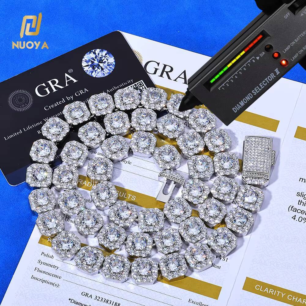 NUOYA 1012mm VVS Moissanite Tennis Necklace 925 Silver Durable Luxury Hip Hop Chain for Men Women Gift Fine Jewelry