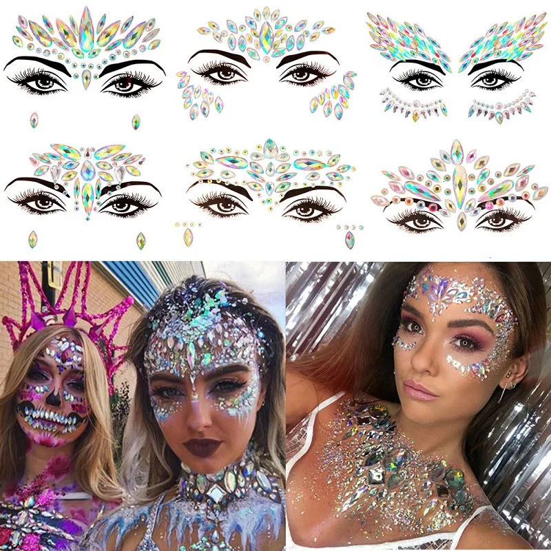 3D Rhinestone Bright Face stickers for festival Glitter Makeup Jewelry Sticker on Face crystals Gems jewels diamonds decoration 251015