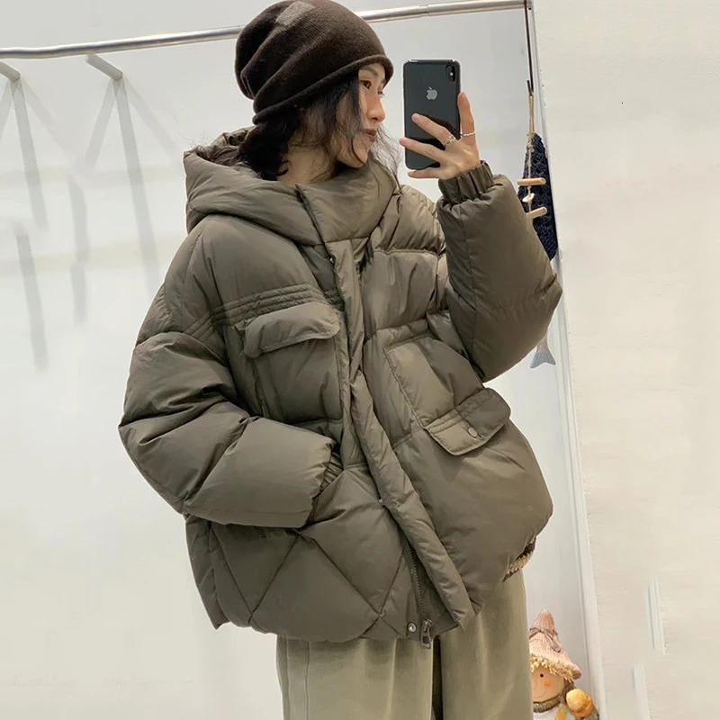 Winter Hooded Versatile Short Down Coats Women White Duck Jacket Thickened Warm Puffer Loose Over Size Outwear 251017