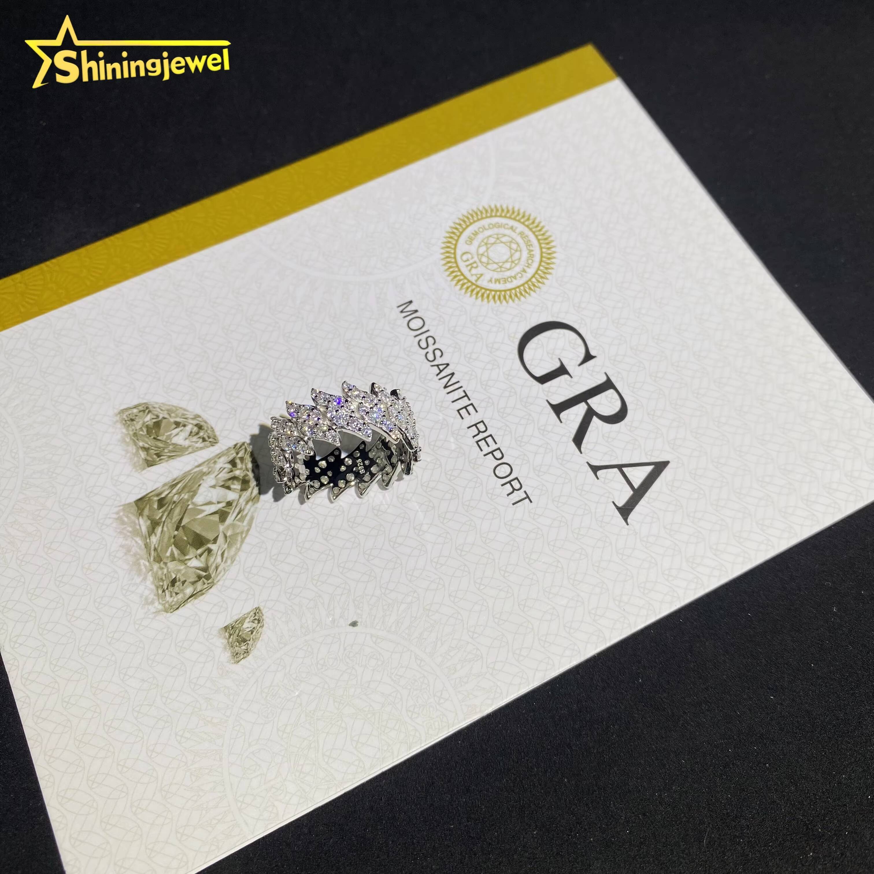 GRA Certificate Iced Out Hip Hop Men Jewelry Round Diamond Cuban Ring VVS Moissanite 925 Silver Ring for Men