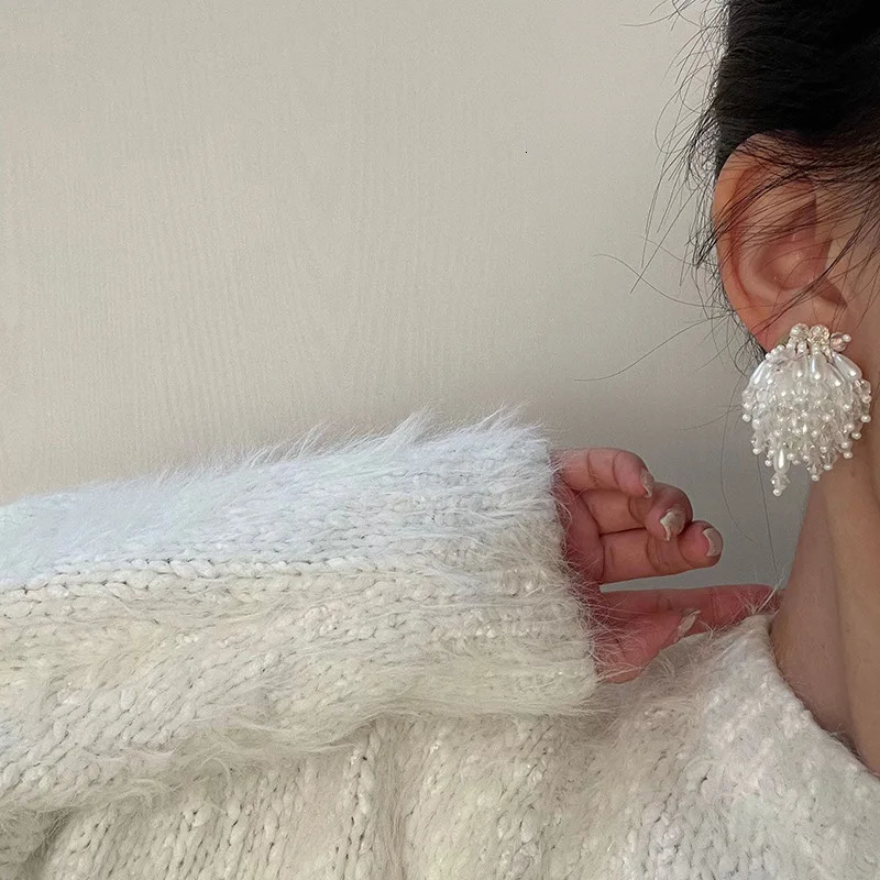 Pearl Crystal Fringed Flowers Earring South Koreas Temperament Fashionable Sweet Elegant Personality Stud Earrings Ms Jewelry 251013