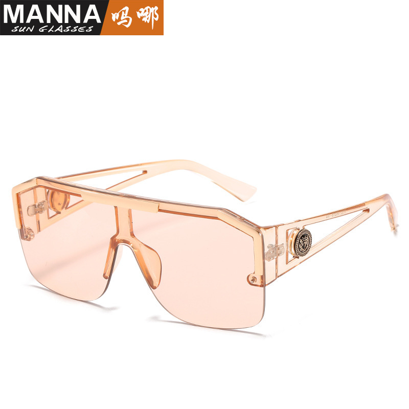 Luxury Brand Designer Jewelry New Lion Head One-Piece Trendy Large Frame Sunglasses For Women With Unique Hollow Temple Design