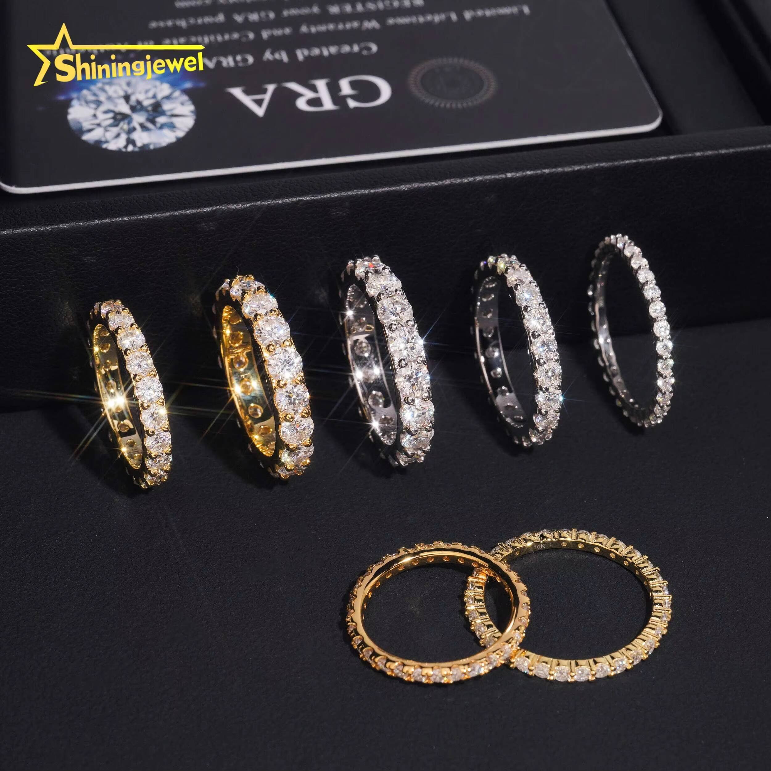 Fine Jewelry 925 Silver Gold Plated Moissanite Eternity Ring Custom Men Women Ring Missanite Iced Out Engagement Ring Bands