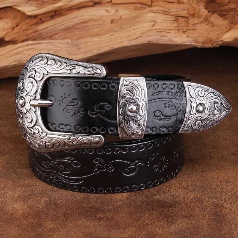 High Quality Court Style Embossed Western Cowboy Steel Buckle Belt Genuine Leather Designer Men Belt Punk Jeans Belts For Men W251018