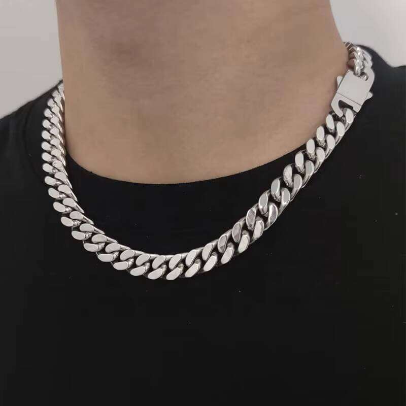 New Arrival sterling silver Four-Sided Polished Gold-Plated Miami Hip-Hop Cuban Chain Necklace