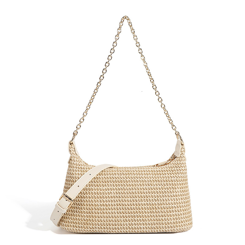 Luxury Brand Designer Bag Women's Straw Woven Single Shoulder Chain Small Bag Chain Summer Essential Casual High-Quality Bag Single Shoulder Unde