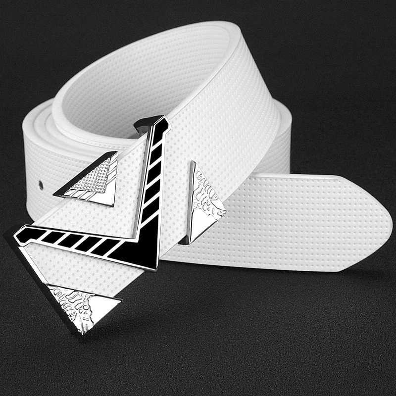 V letter buckle golden buckle belt men fashion Personality buckle luxury strap genuine leather white High Quality ceinture homme W251018