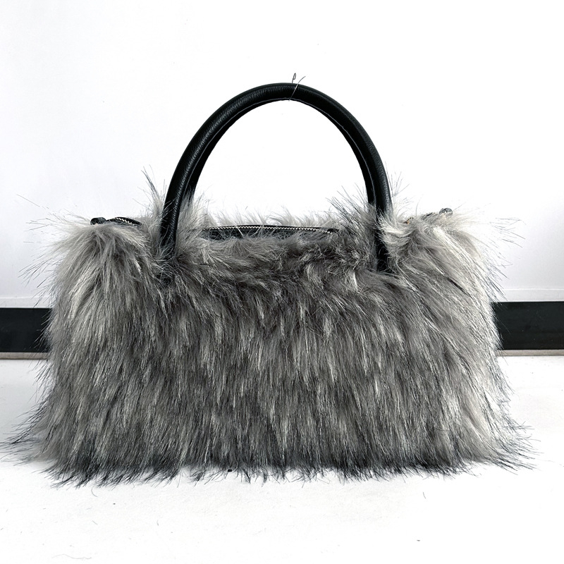Autumn Winter Plush Handbag Womens Fashion High End Shoulder Bag Imitation Fur Fury Slant Cross Bag