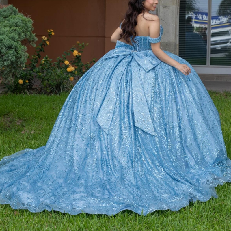 Pink Shiny Quinceanera Dresses Off The Shoulder Sequin Applique Lace Beading Crystal Bow Tull Party Birthday Sweet 16 Dres Vestidos 15 De Anos