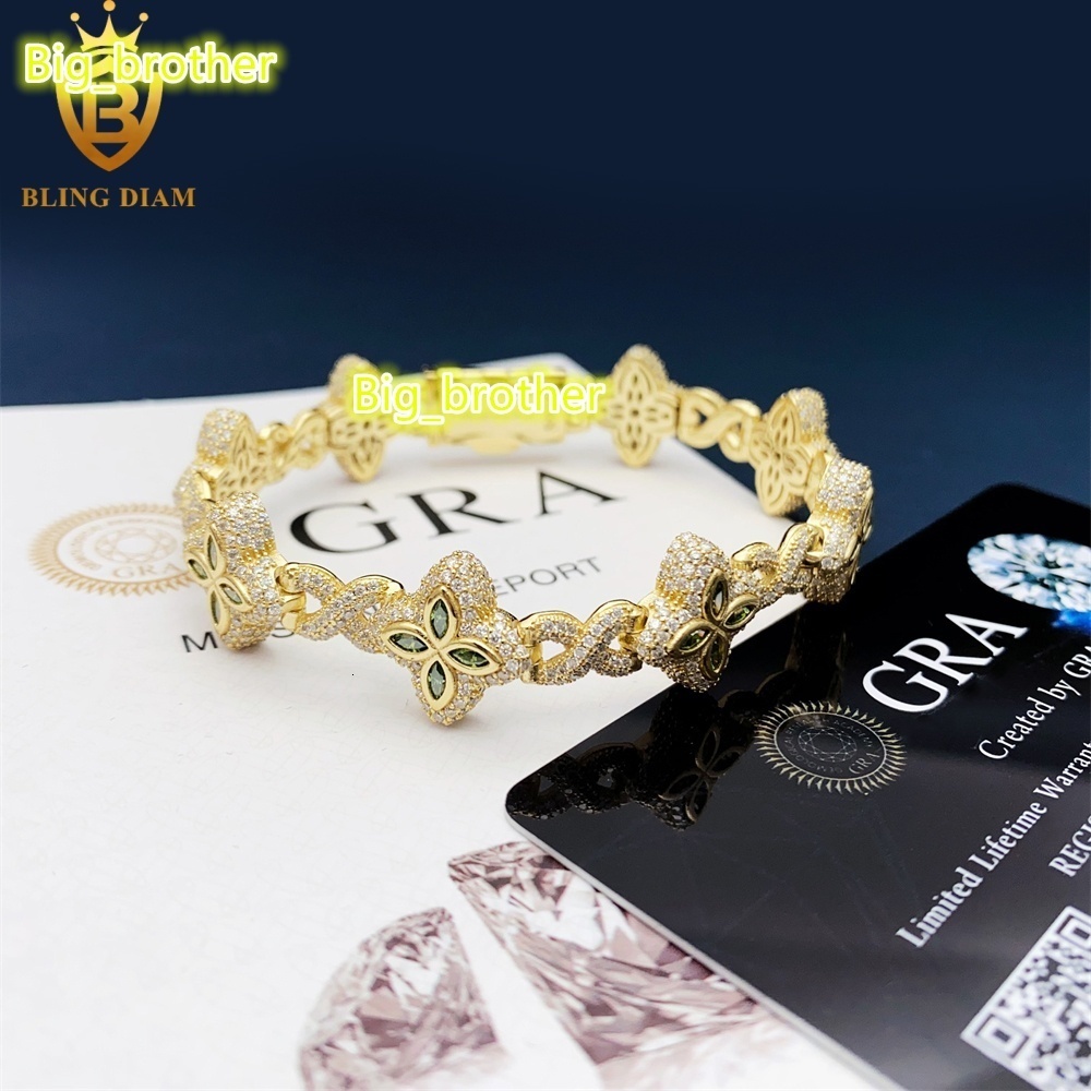 Designer necklace 15mm New Marquise Flower Design Colorful 925 Sliver Hip Hop Jewelry Iced Out Cuban Link Moissanite Bracelet