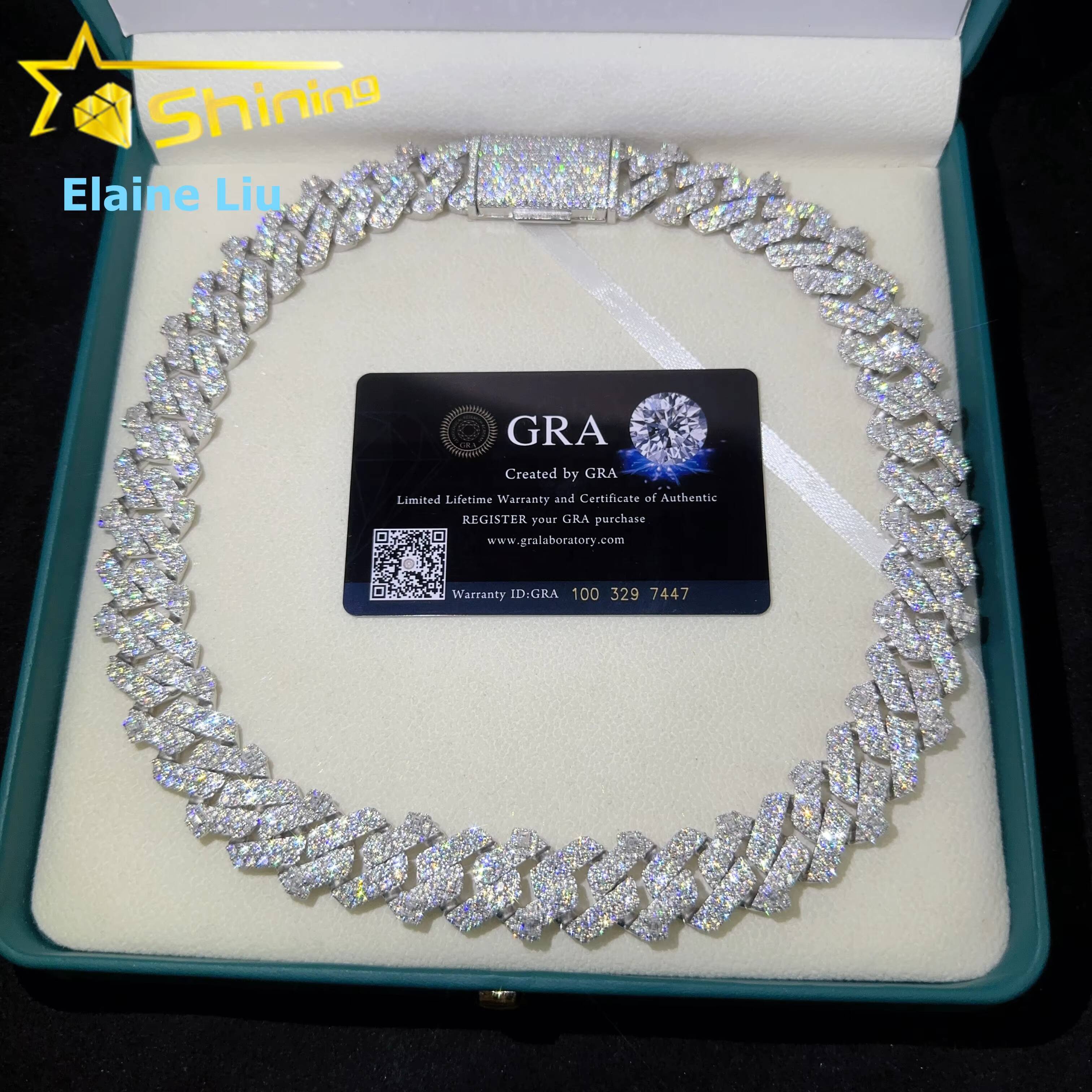 18MM Iced Out Custom VVS Moissanite Diamond 925 Sterling Silver Moissanite Hip Hop Jewelry Miami Cuban Link Chain Necklace