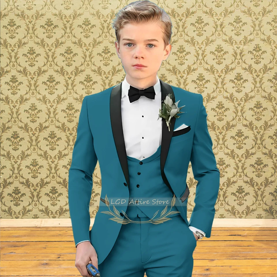 Boys 3piece suit stylish black shawl collar jacket vest and pants suit for childrens party or wedding formal wear 251017