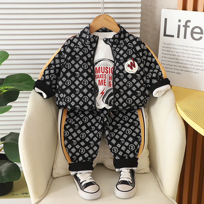 Free Shipping 2025 kids designer clothes winter Kids 3-Piece Set All-Over Print Letters Zip Up Hoodie Outfit, Boys Girls Spring Autumn Casual Tracksui