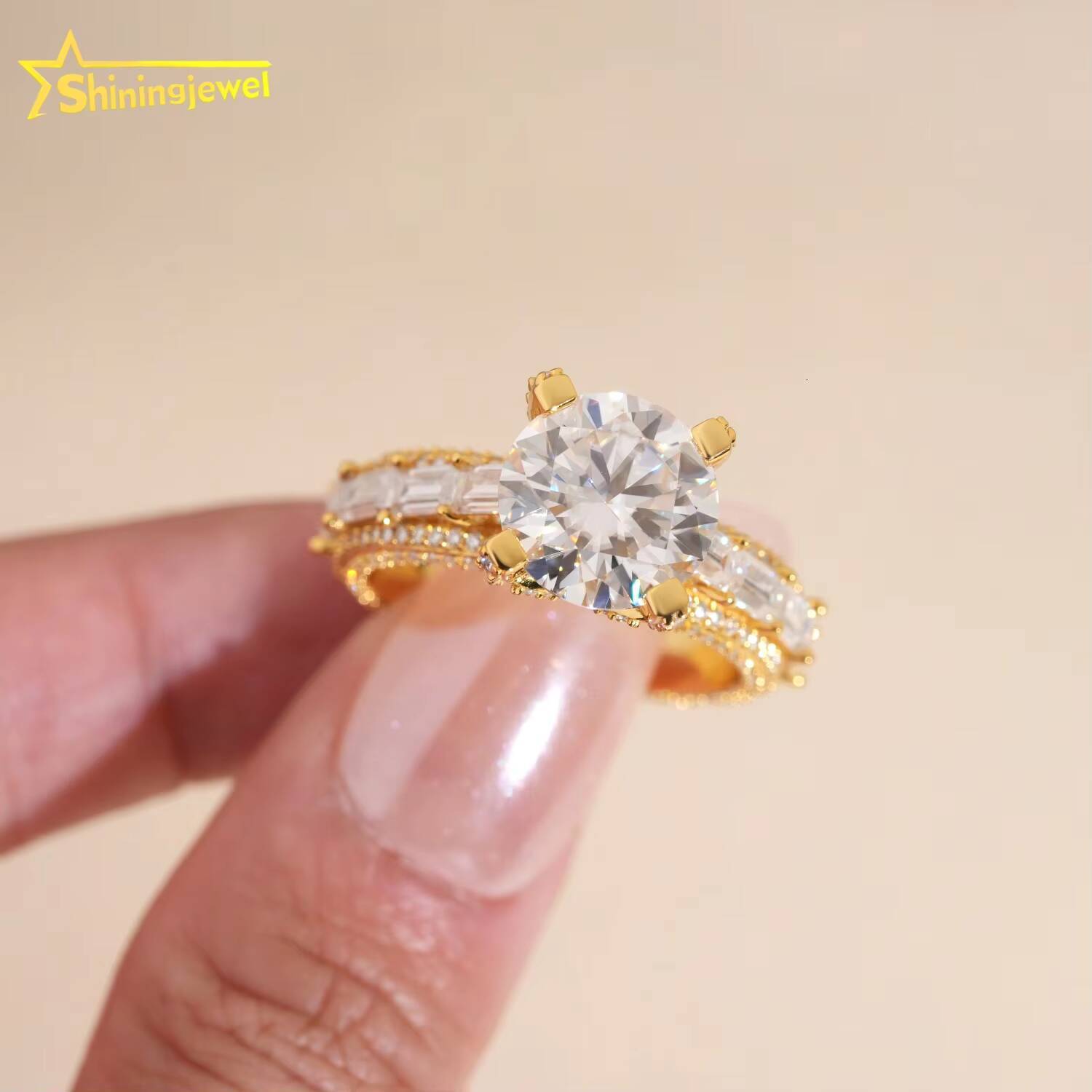 Fashion Men Moissanite Ring Hip hop Iced Out Round 5ct Hip Hop Ring 925 Silver Moissanite Wedding Band Pass Diamond Tester