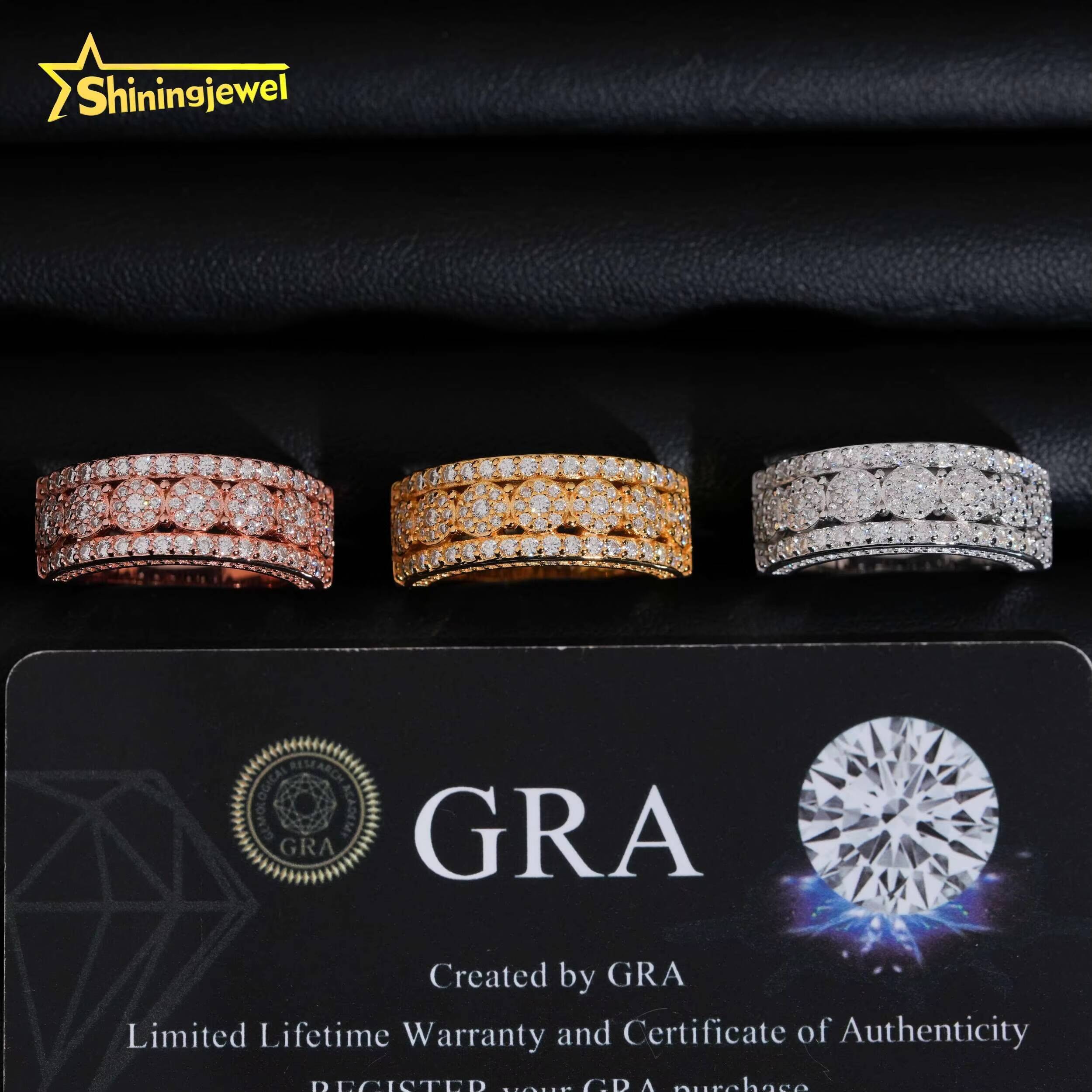 Wholesale Price Hop Jewelry Ring Fully Iced Out Round Cut Diamond VVS D Moissanite 925 Sliver Gold Plated Mens Rings