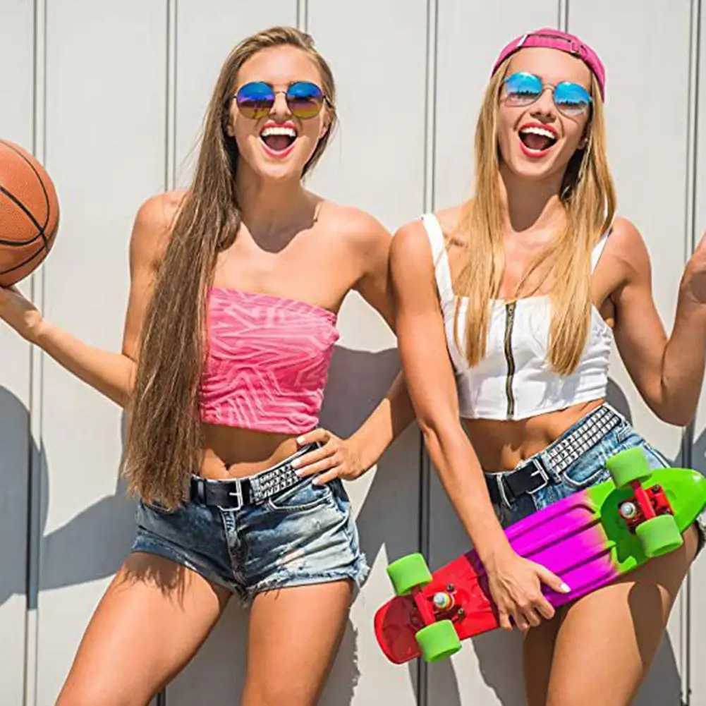 Studded Belt Punk Rock Rivet Belt Grommet Threads belt with Bright Metal Pyramid for Women Men Black Pink White W251018