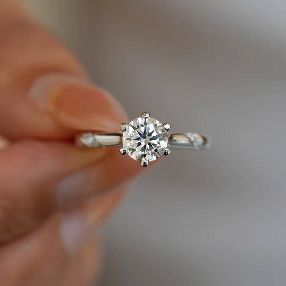 925 Silver Womens Fine Jewelry Ring with 05ct 1CT 2CT 3CT SixProng Moissanite Ring for Women