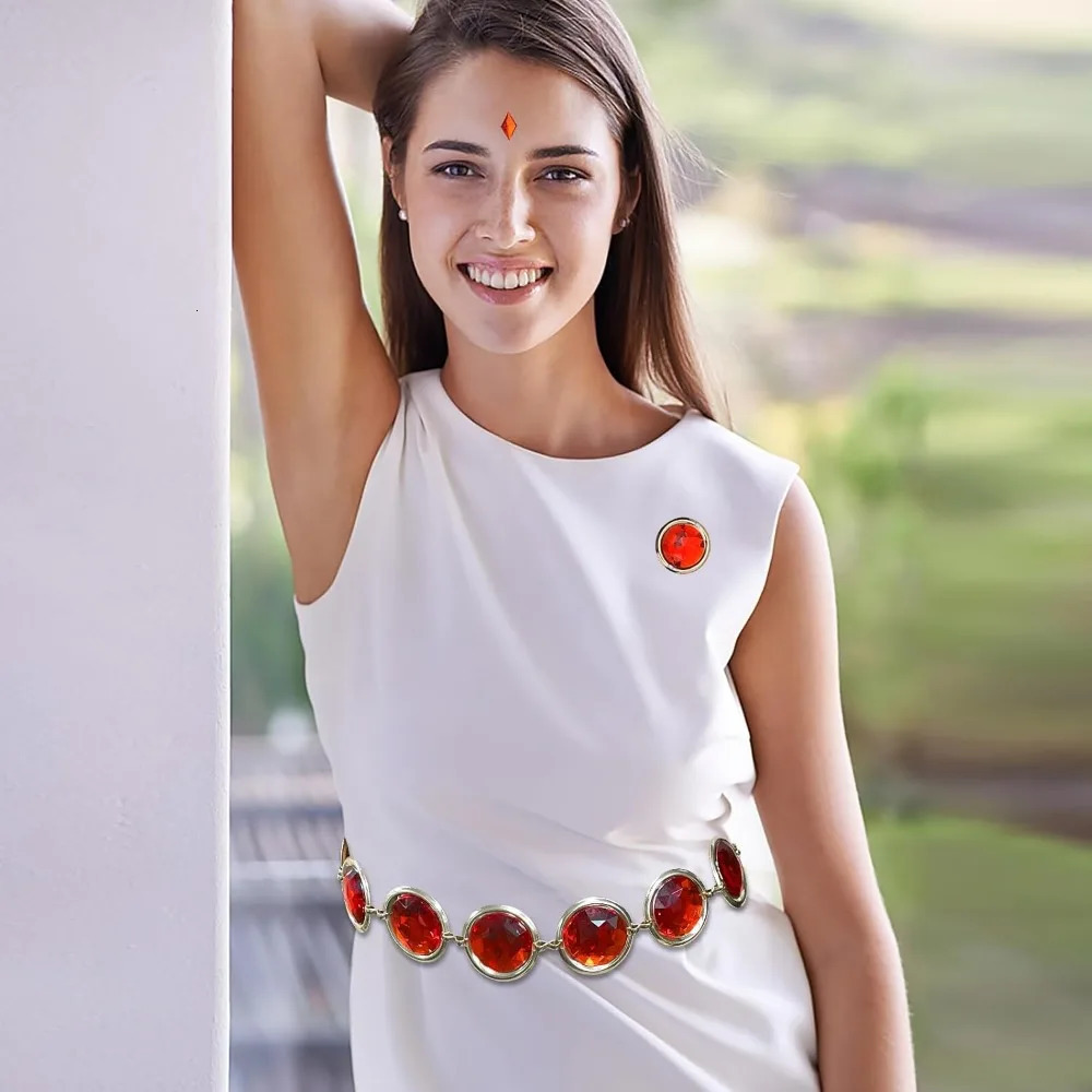5 Pcs Anime Cosplay Waist Belt Red Gems Stone Chain for Halloween Costume Accessories 251008