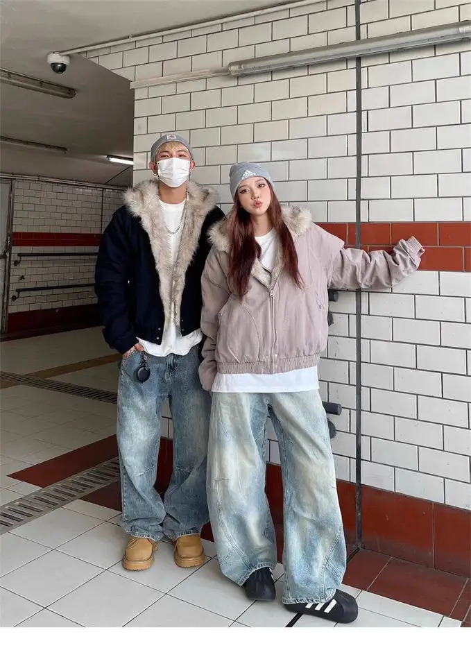 Y2K Winter Men Coat Casual Thick Warm Harajuku Punk Parka Streetwear Loose Hooded Faux Mink Collar Couple 251018