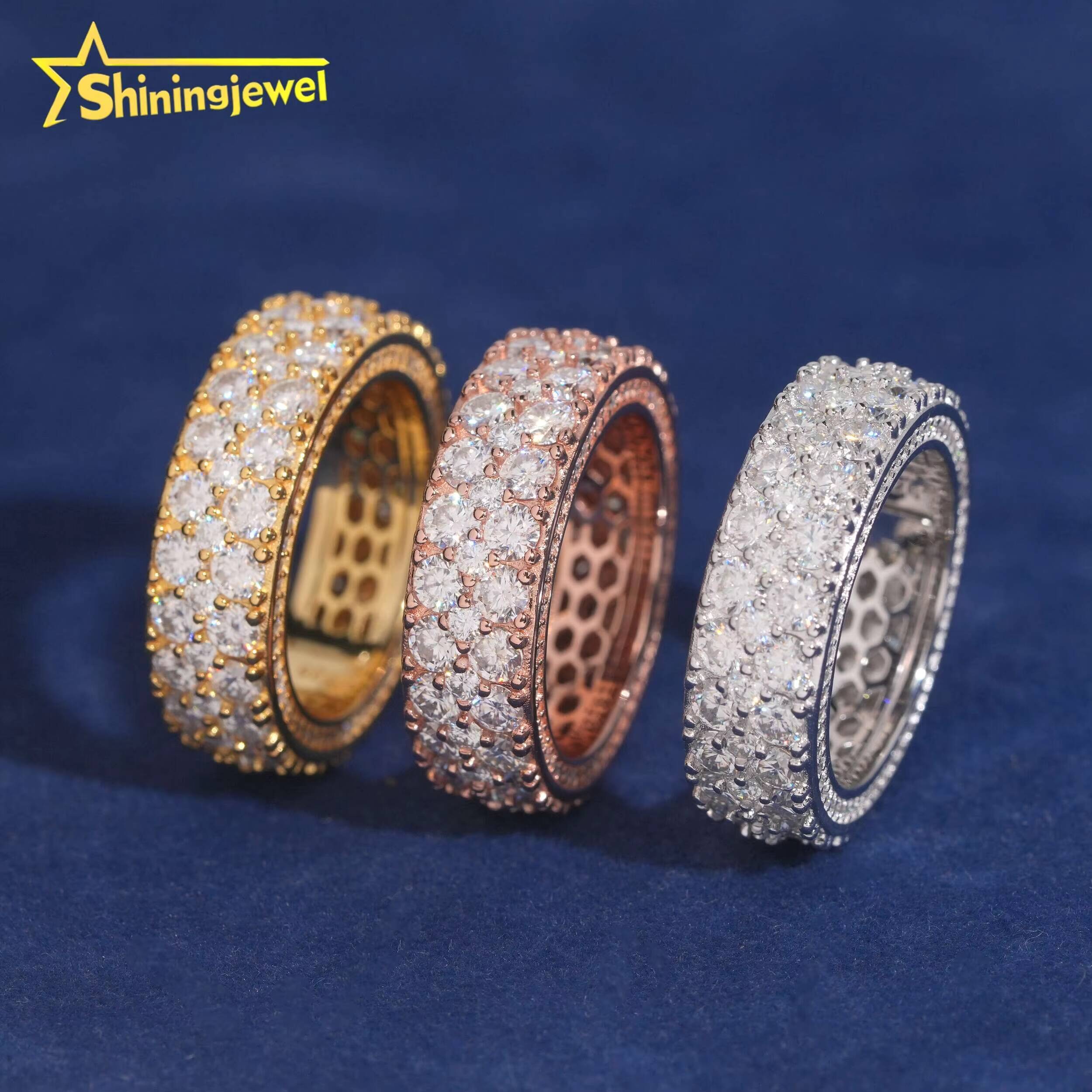 3 Rows Diamond Iced Out Ring Fashion Hip Hop Ring Gra Certified VVS Moissanite Jewelry for Men