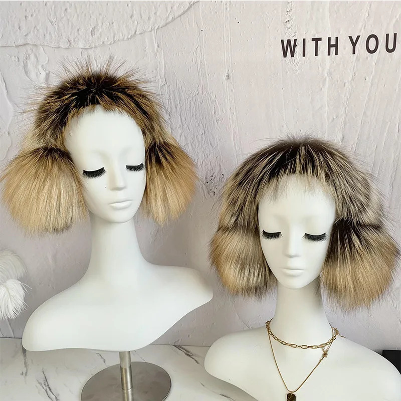 Fox fur earmuffs are windproof and warm in winter ear caps are thickened on both sides and covered with plush big ears 251014