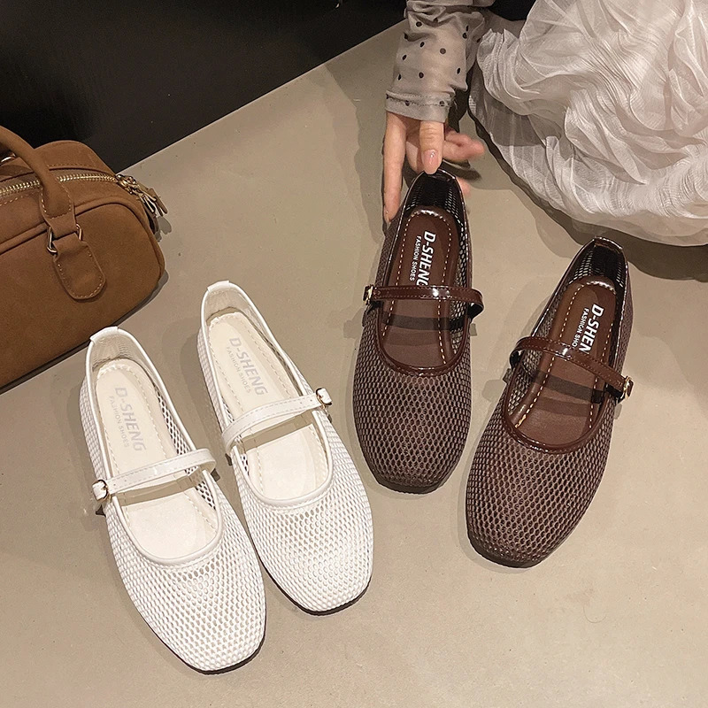 Womens Flat Shoes Spring Round Head Shallow Mouth Mesh Cloth Breathable Word with Antislip Wearresistant Single Shoes 251017 - view 4