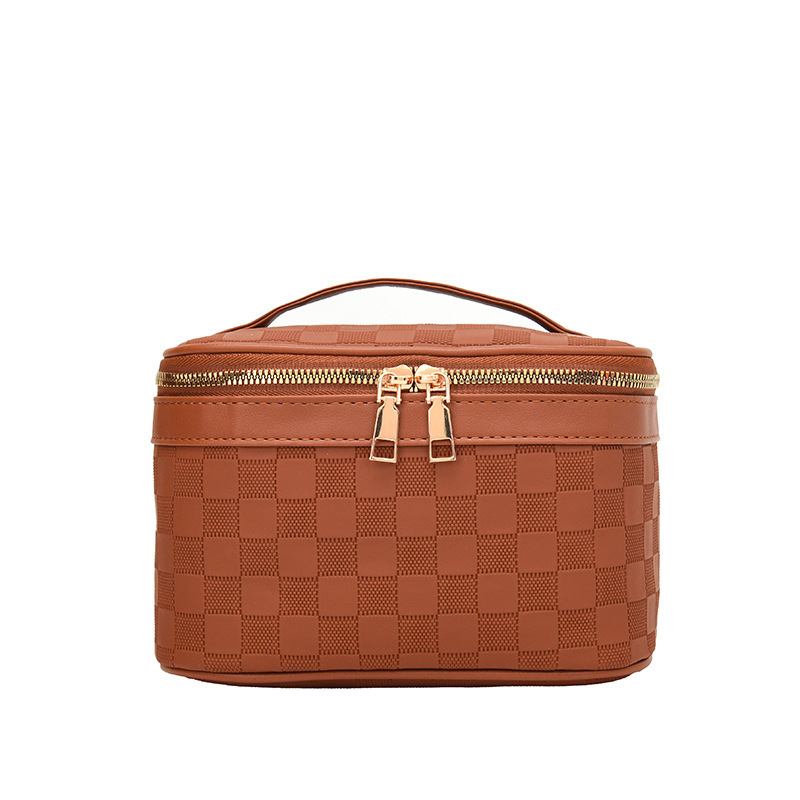 Luxury Brand Designer Bag New Checkerboard Makeup Bag Large Capacity Travel Portable Toiletry Bag Simple PU Leather High-Value Handheld Storage Bag