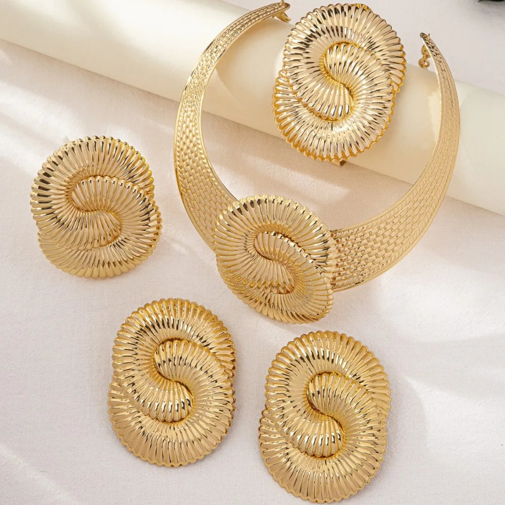 Trendy Exaggeration Bohemian Ocean Wind Party Geometric Sea Snail Symbol Necklace Earrings Bracelet Ring Set Jewelry Accessories 251016