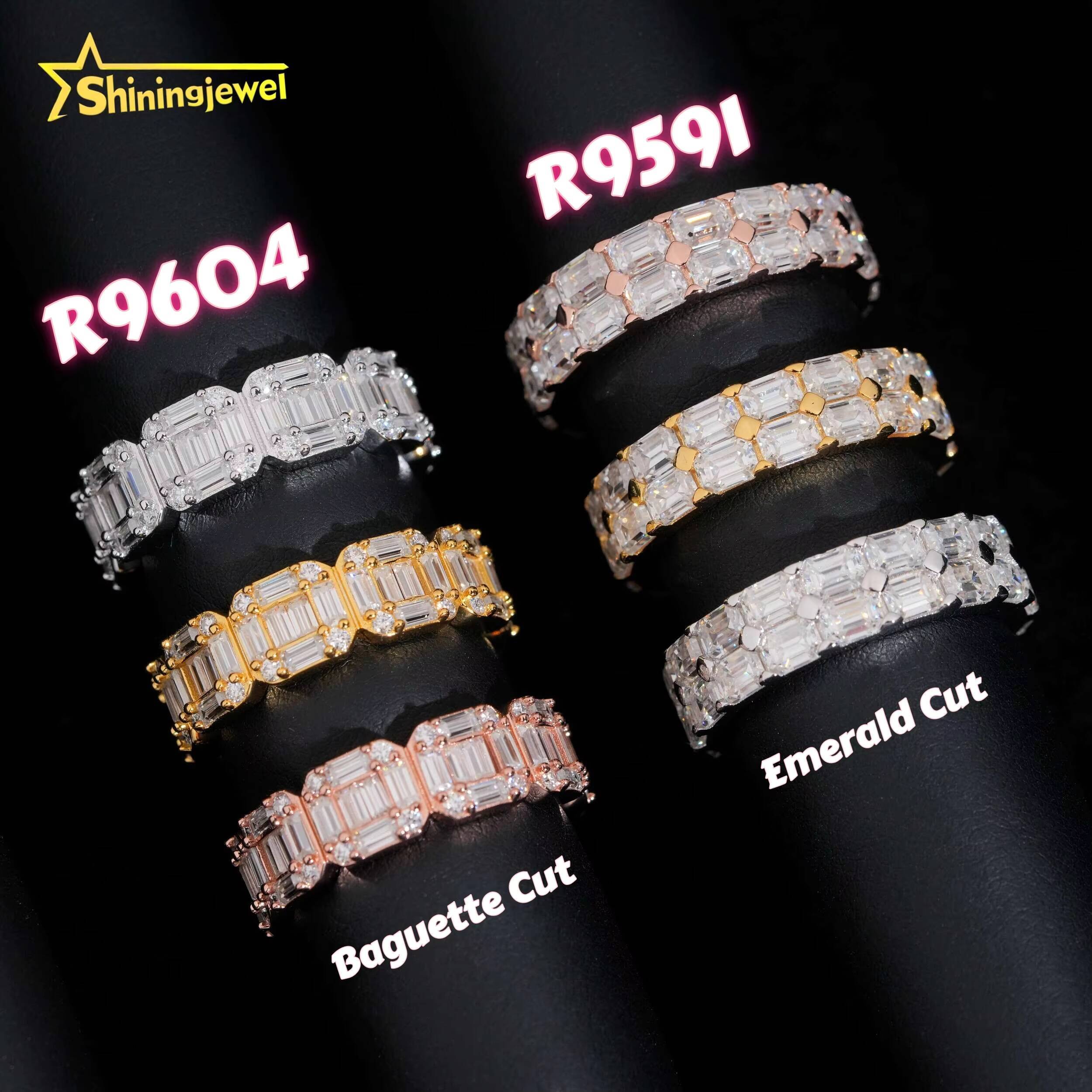 Bagette Cut Emerald Cut Infinity Ring Band Ring Real Gold Plated Ring Moissanite 925 Unisex Hip Hop Fine Jewelry