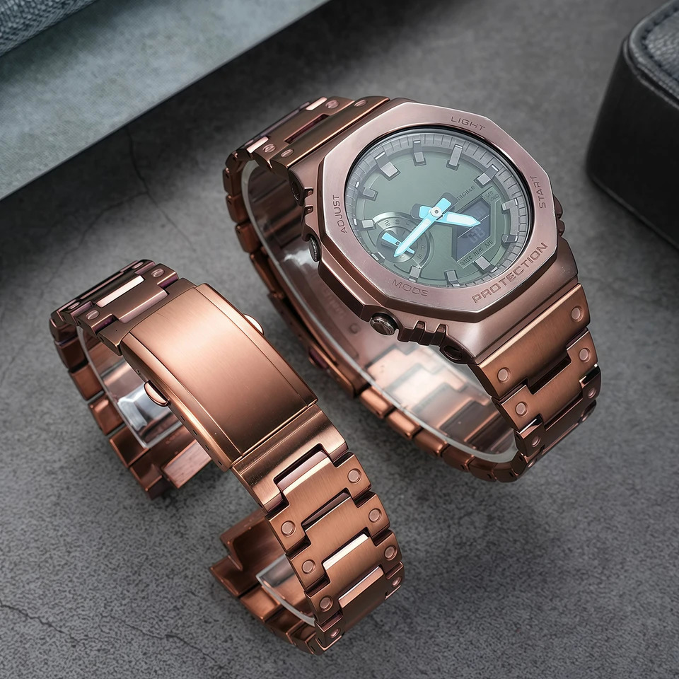 GM2100 Modified Stainless Steel Strap For Casio gm2100 Metal Stainless Steel Watch Chain GM2100 coffee colour steel band 251016