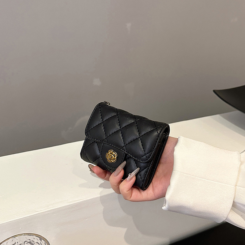 Luxury Brand Designer Bag Xiaoxiangfeng 2025 New Camellia Diamond Wallet Women's Short Coin Purse Fashion Simple Key Bag