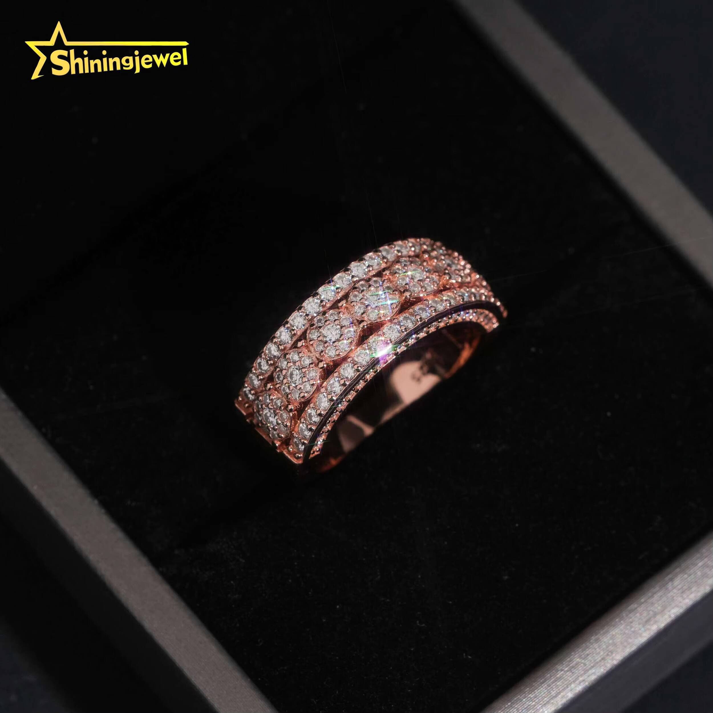 Wholesale Price Hop Jewelry Ring Fully Iced Out Round Cut Diamond VVS D Moissanite 925 Sliver Gold Plated Mens Rings