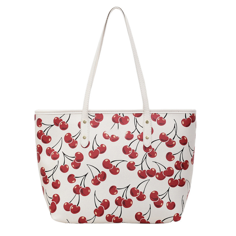 Luxury Brand Designer Bag 2025 New Cherry Print Tote Bag PU Single Shoulder Crossbody Large Capacity Bag Summer Fashion Versatile Commuter Bag