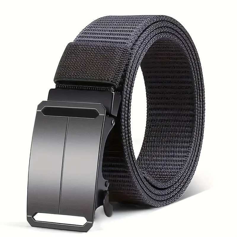 1pc Mens Automatic Buckle Belt Sporty Black Canvas Belt with Embossed Outdoor Gym Training Durable Adjustable Waistband W251018