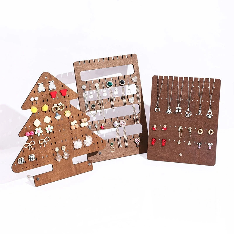 1pc Vintage Earrings Display Stand Wood Stud Earring Necklaces Bracelets Storage Holder Jewelry Organizer Counter Showcase Props 251016