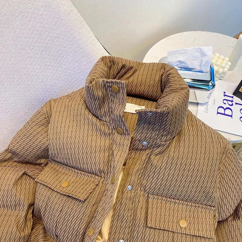 Winter Warm Parkas Coats Women Fashion Loose Standing Collar Crop Down Jacket Y2K Korean AllMatch Zipper Outerwear 251017