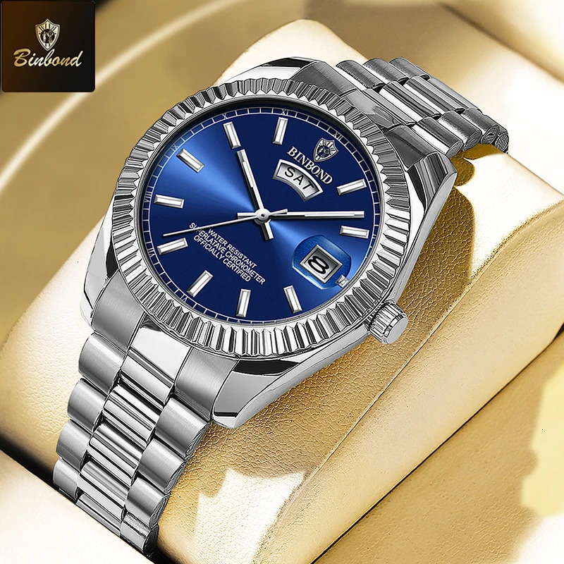 BINBOND Sport Wrist Watch For Man Waterproof Luminous Date Men Watch Quartz Stainless Steel Mens Watches Male Reloj 251017