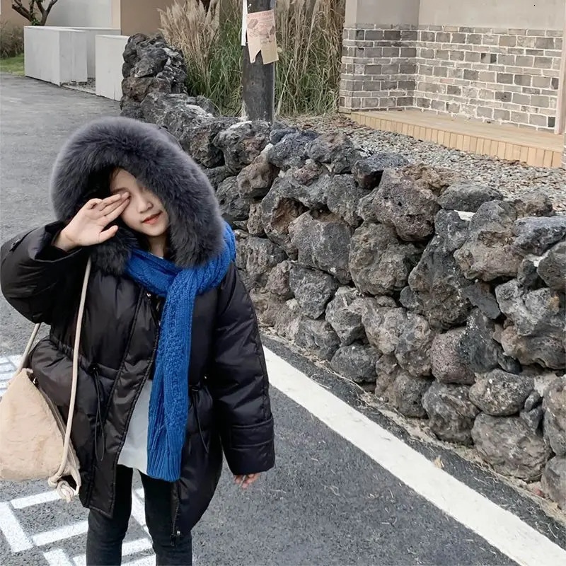 Baby Girls Down Jacket Winter Style Childrens Thick Warm Cotton Jacket Western style hooded casual fur collar Coat 251017