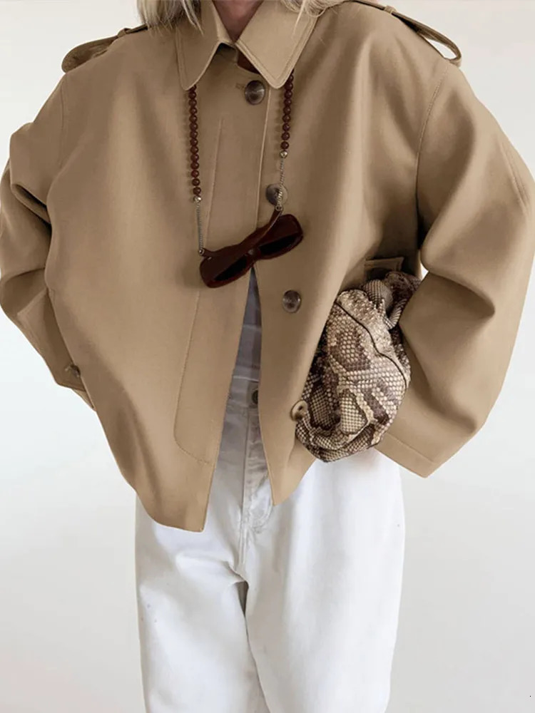 Chic Casual Lapel Trench Jacket Coat Women Elegant Loose Single Breasted Short Jackets With Belt Lady 2025 Retro Street Outwear 251010