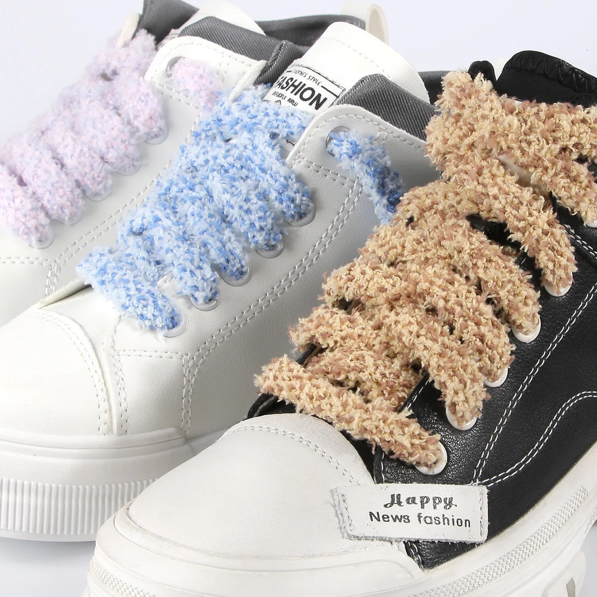 1 pair of fashionable plush shoelaces 1 cm wide flat Shoelaces for Shoes Sneaker laces Shoe accessories 100120140160 cm 251013