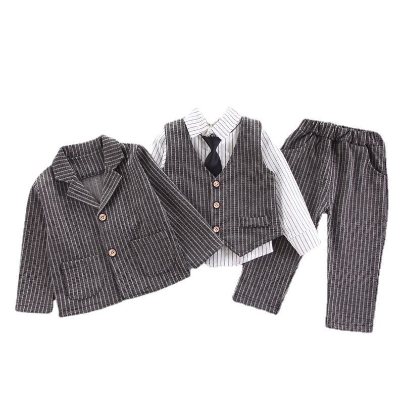 New Spring and Autumn Collection of Children's Clothing for Boys, Babies, Infants, and Children, Casual Checkered Small Suits, Four Piece Set, Fr