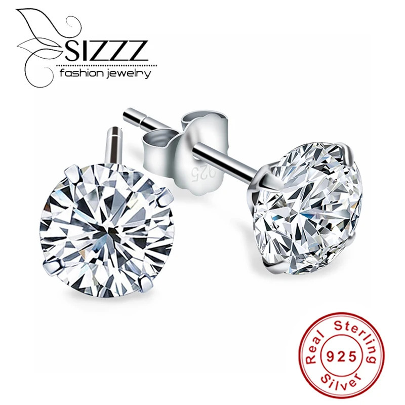 Crystal Zircon Real 925 Sterling Silver Earrings Channel Cubic Zirconia Stud for Women Jewelry 251008