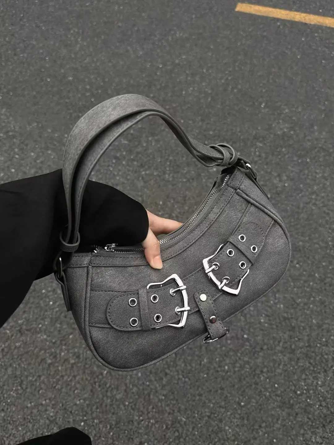 JIAERDI Sweet Cool Denim Grey Shoulder Bag Women Y2k Grunge Hot Girls Casual Handbag Lady Vintage Versatile Underarm Bag Autumn Z251018