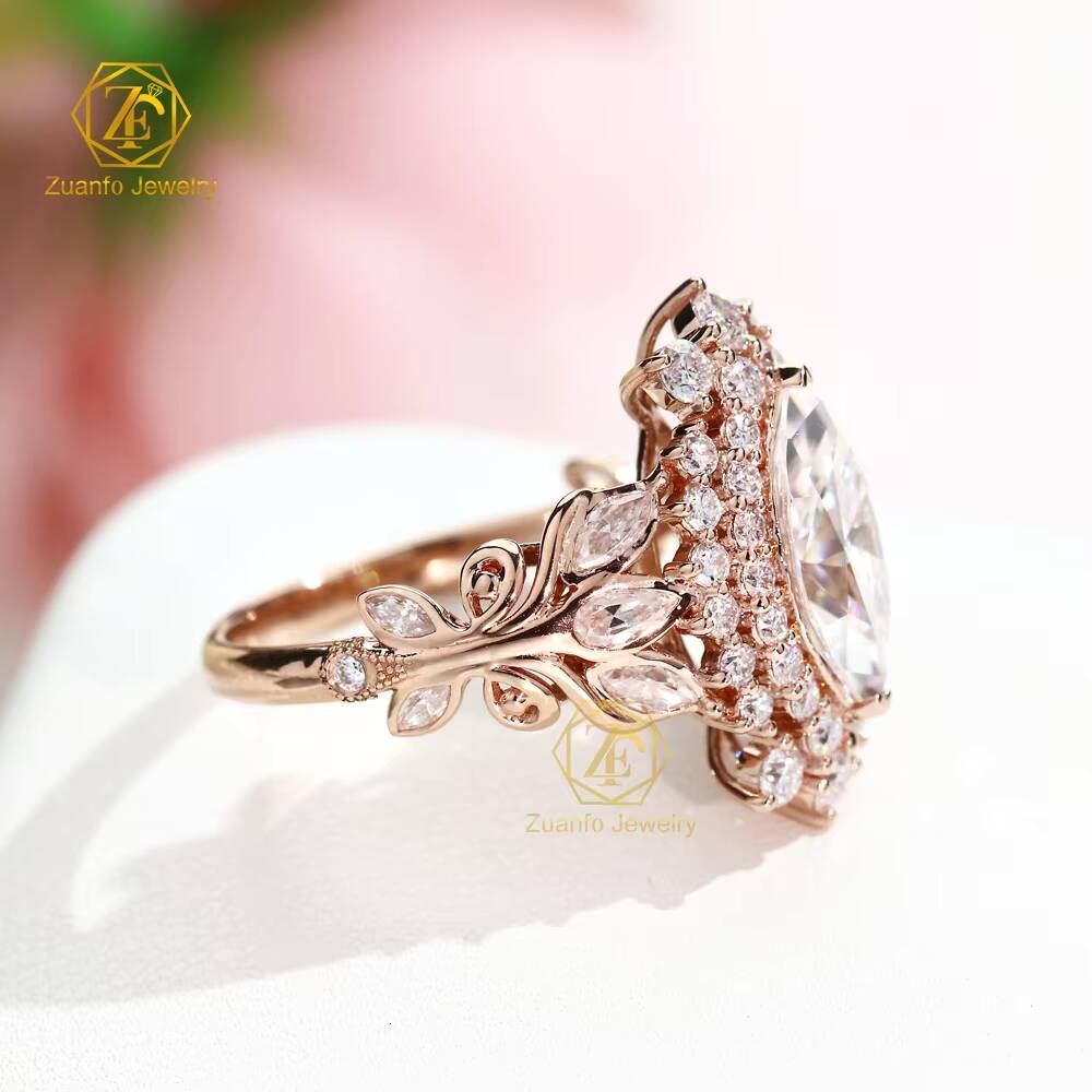 Custom Luxury 10K Solid Rose Gold 6x12mm 2CT Marquise Cut D VVS1 Color Moissanite Diamond Engagement Ring for Women