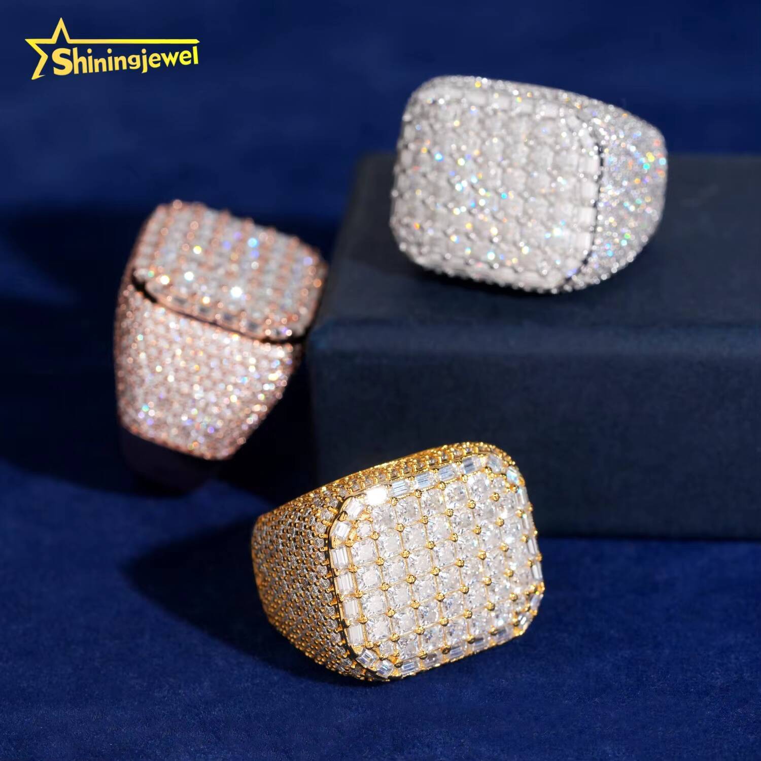 Instock Hip Hop Rings Vvs Moissanite Men Iced Out Rings 925 Silver Square Shape Diamond Engagement Fashion Rings